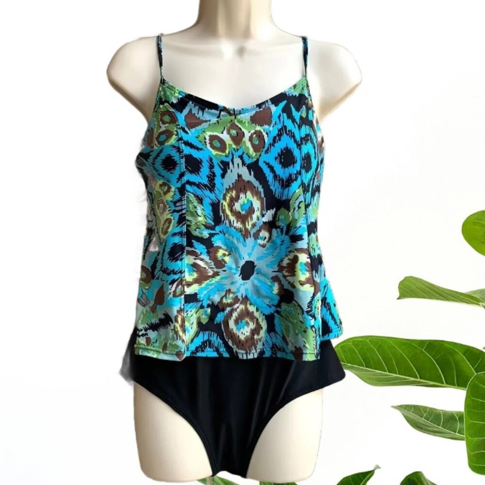 Stylish Antiqua Women's One Piece Swimwear – Black & Turquoise Size M Beach Days